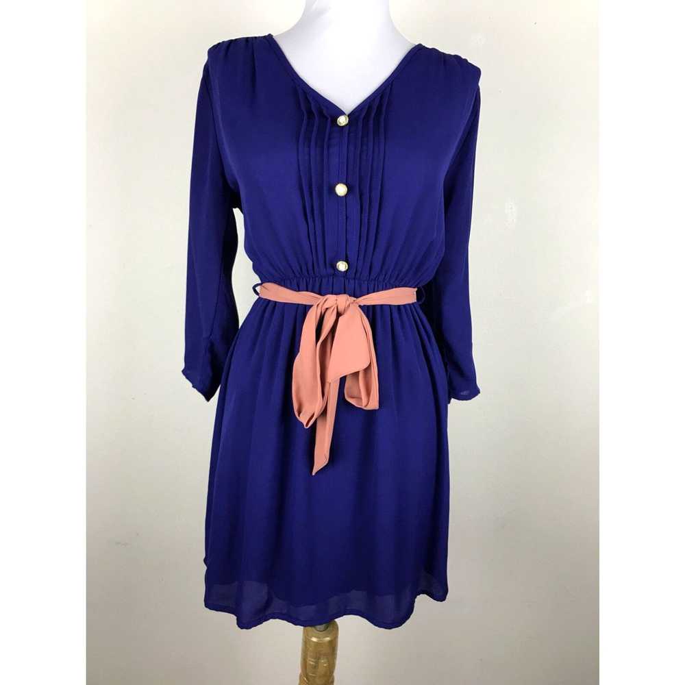 Vintage Blouson Secretary Dress Size S Blue Pink … - image 2