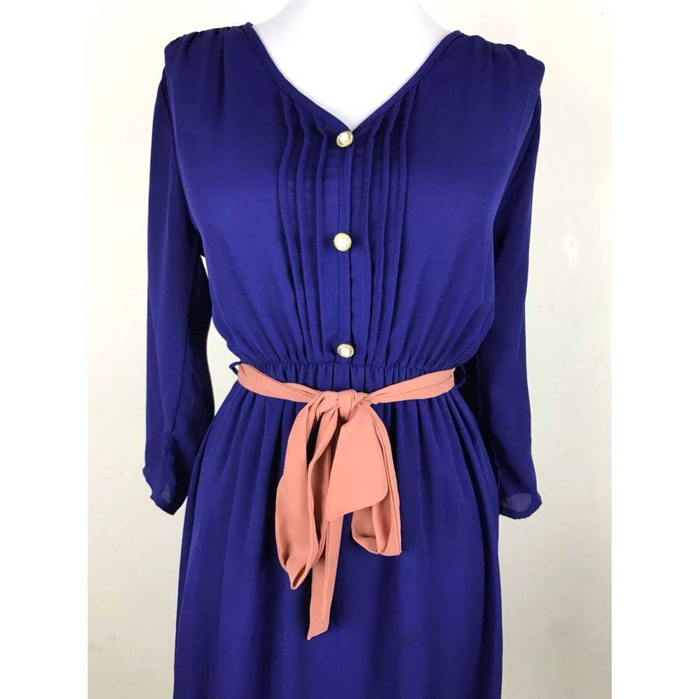 Vintage Blouson Secretary Dress Size S Blue Pink … - image 3