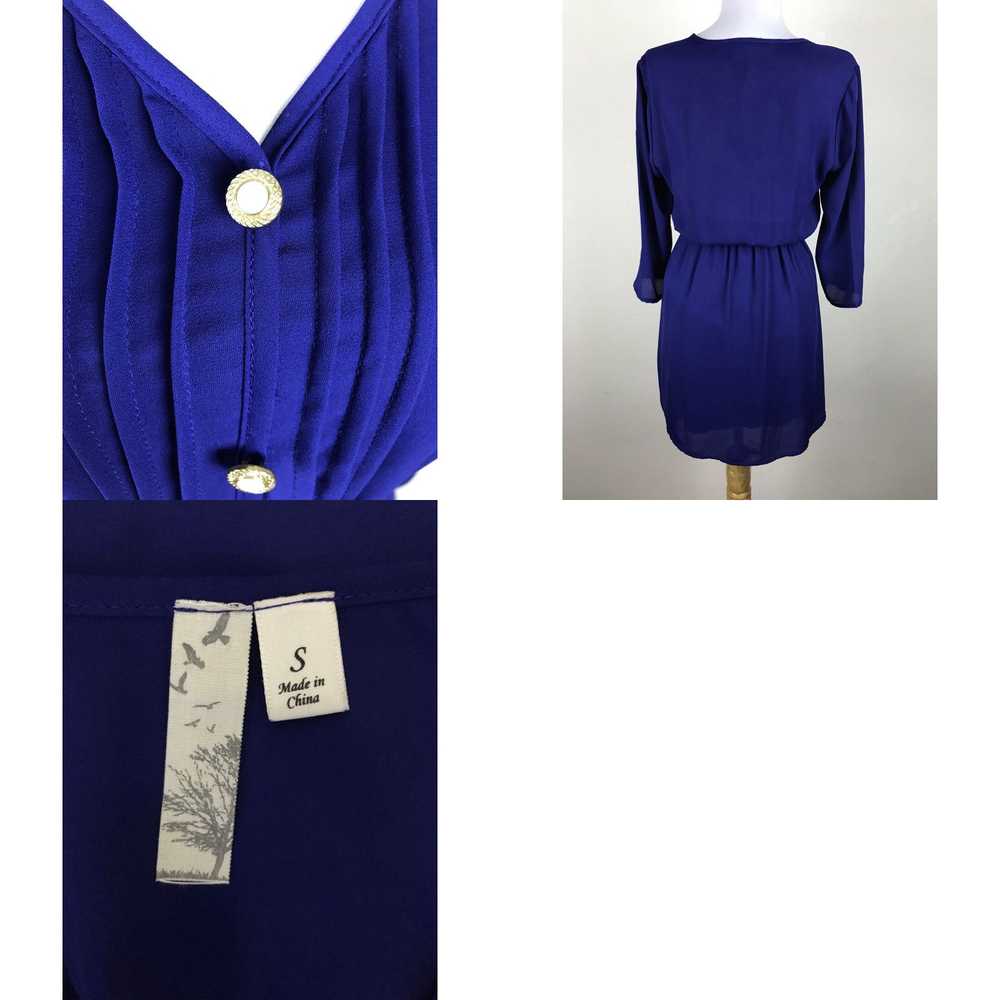 Vintage Blouson Secretary Dress Size S Blue Pink … - image 4