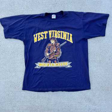 Jerzees Vintage 80s Blue and Gold WVU Mountaineer… - image 1
