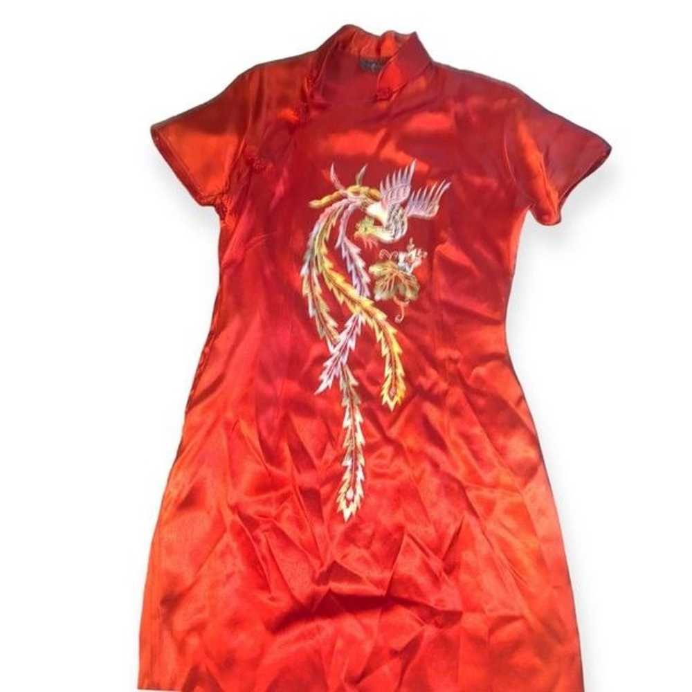 VTG Kimono Red Embroidered FLORAL BIRDS dress - image 5