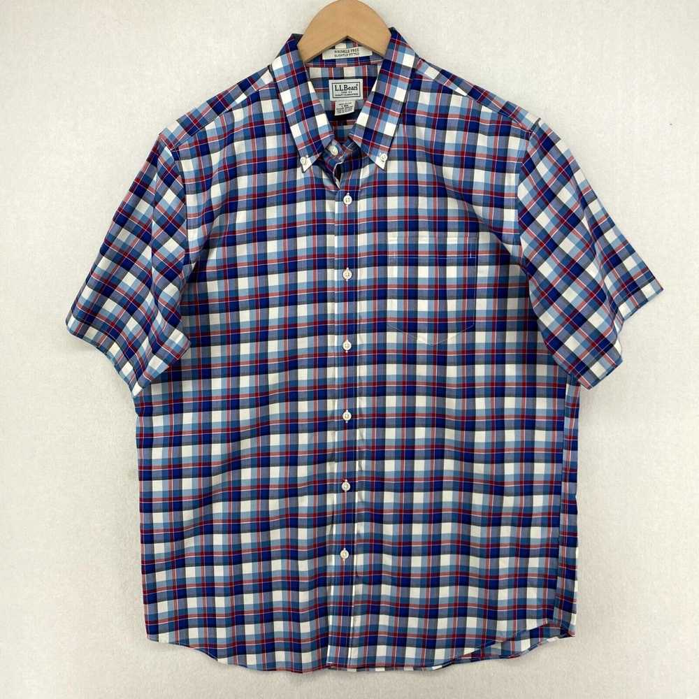 Vintage LL BEAN Shirt Mens L Cotton Plaid Wrinkle… - image 1