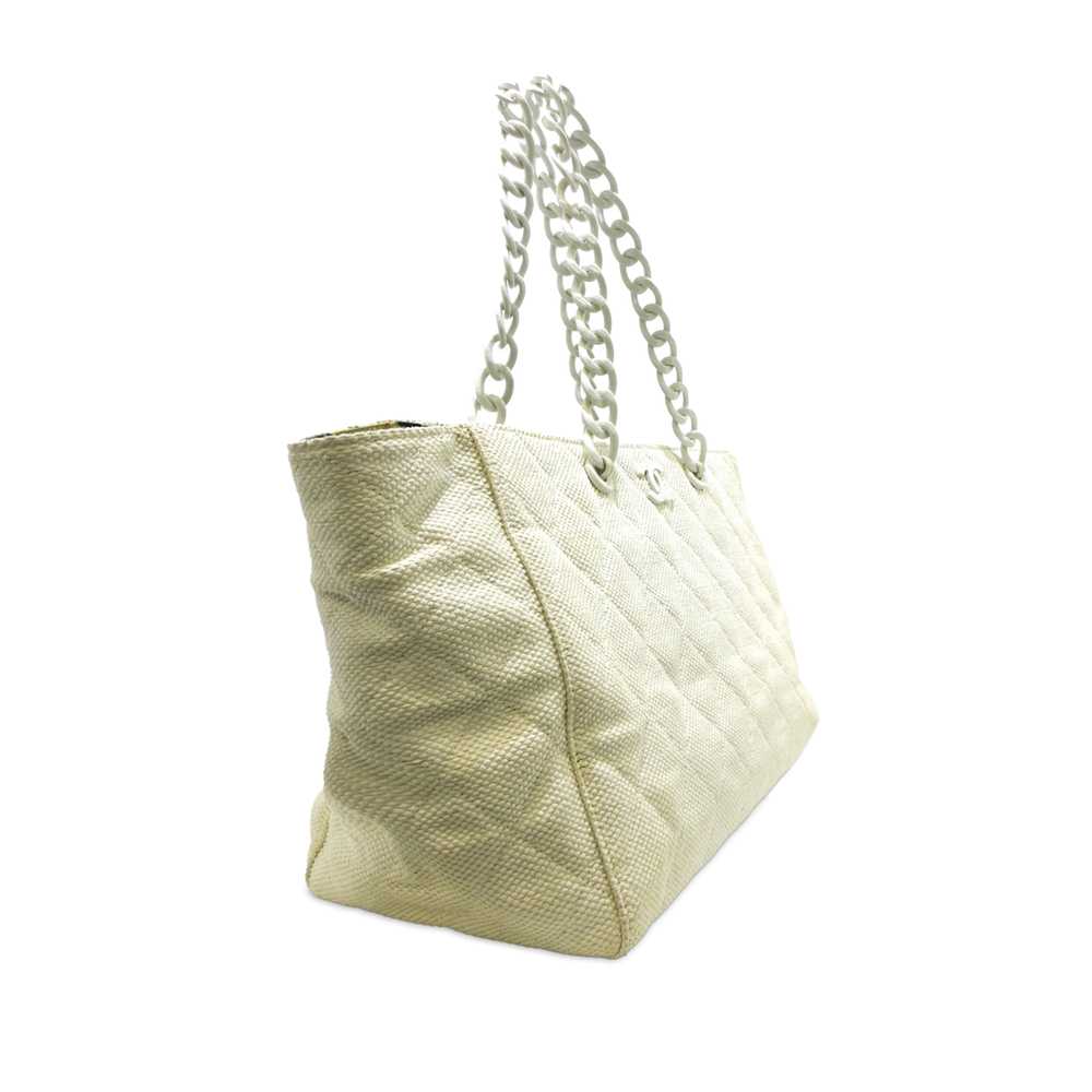 White Chanel CC Quilted Straw Tote - image 2