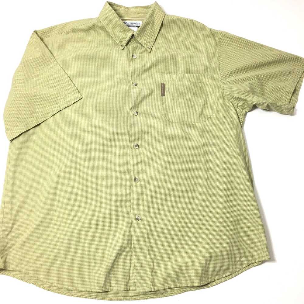 Vintage Columbia Shirt Mens XL Green Check Short … - image 1