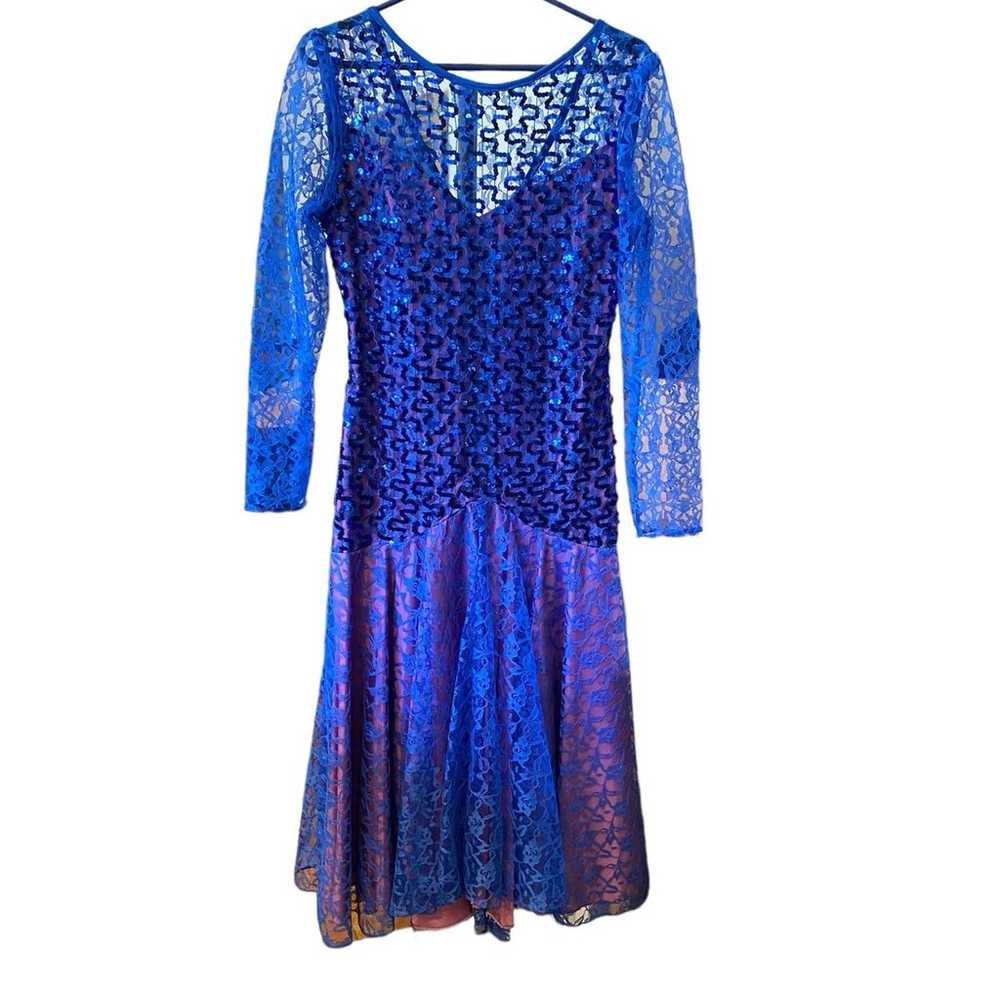 vintage blue and purple sequins and lace mid leng… - image 1