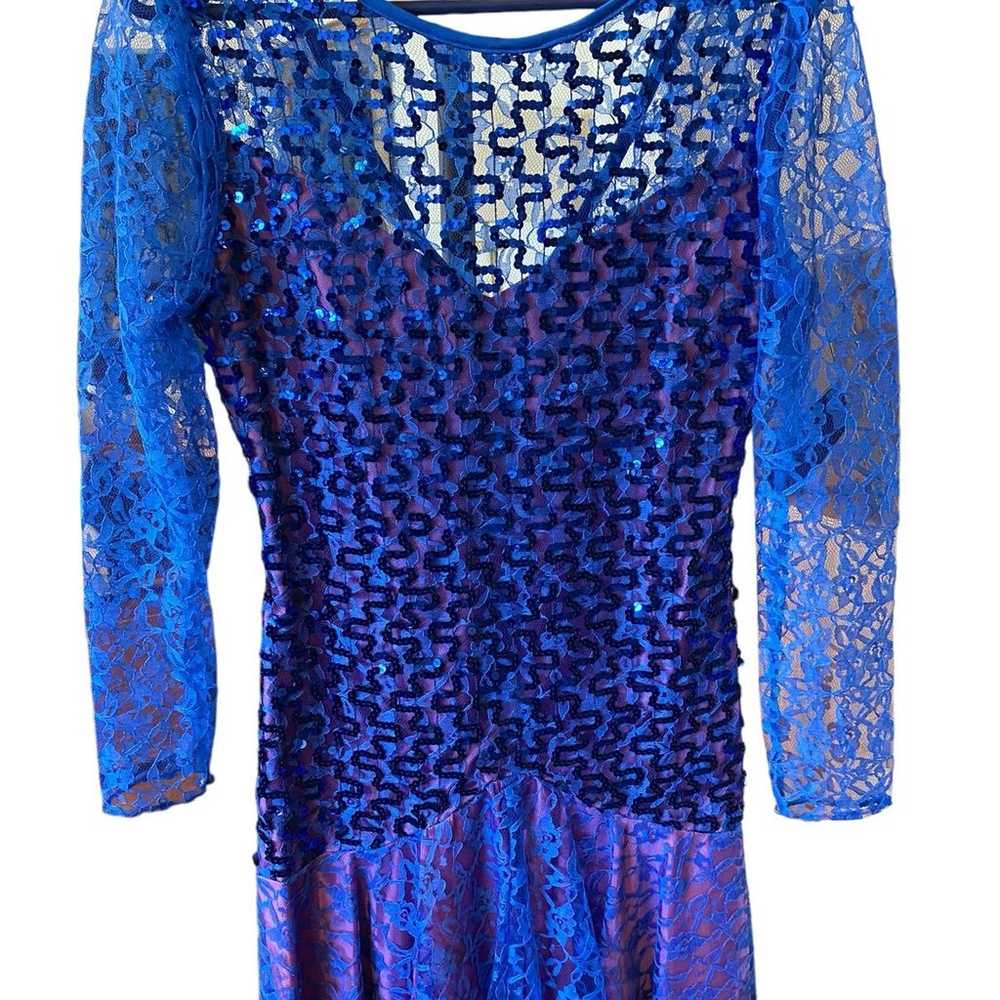 vintage blue and purple sequins and lace mid leng… - image 2