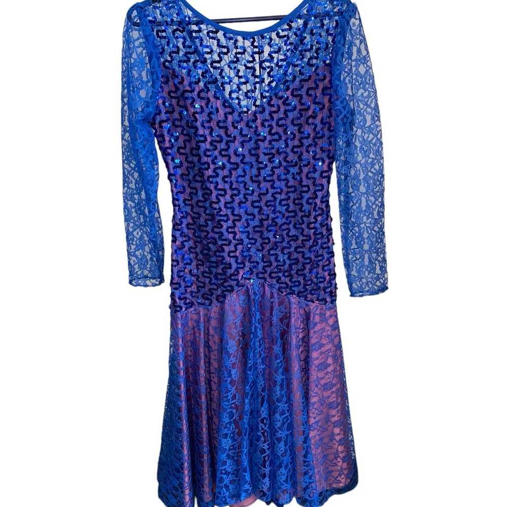 vintage blue and purple sequins and lace mid leng… - image 5