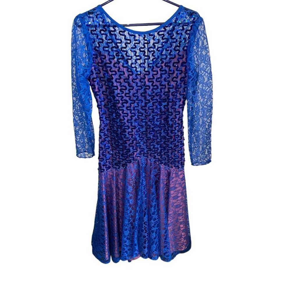 vintage blue and purple sequins and lace mid leng… - image 6