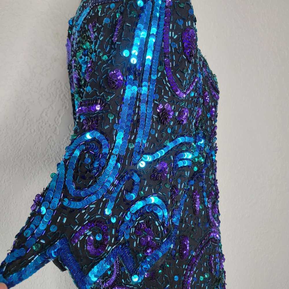 VTG Laurence Kazar New York Silk Sequin Bead Embe… - image 3