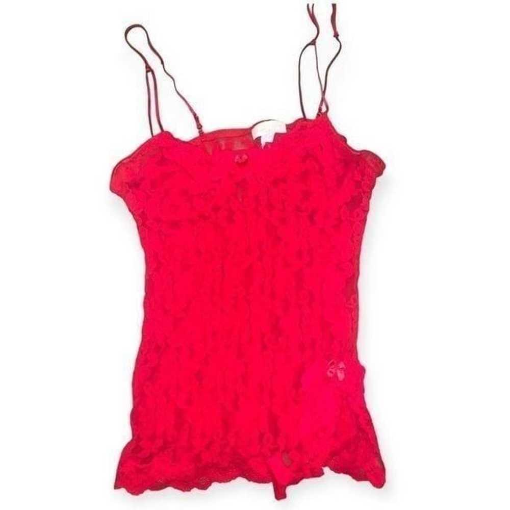 90s Y2k vintage red floral lace sheer slip dress - image 2
