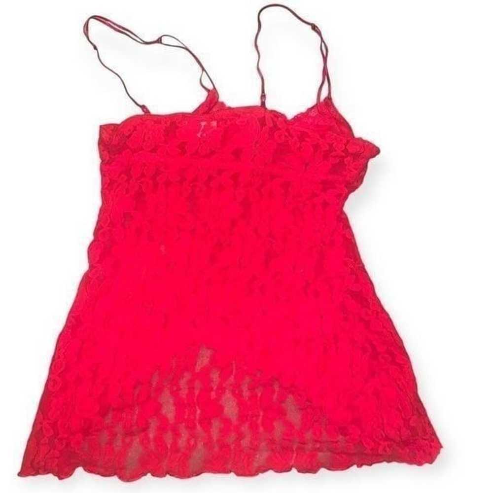 90s Y2k vintage red floral lace sheer slip dress - image 4