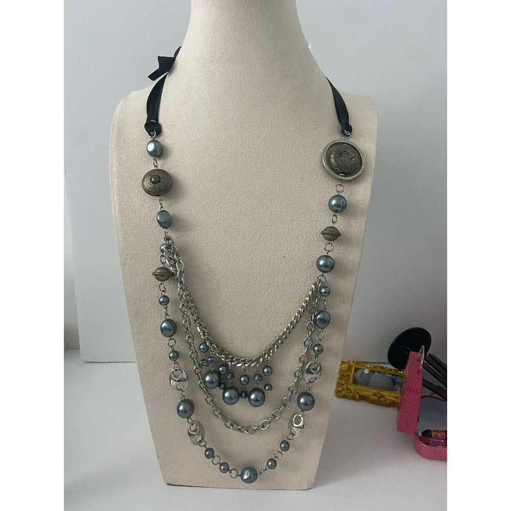 Generic Layered chain and Blue bead boho necklace - image 1