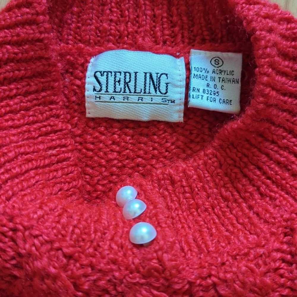 Vintage Sterling Harris Red Pearl Mock Neck Sweat… - image 2