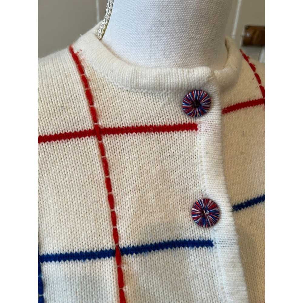 Vintage 60s WindowPane Print Cardigan Sweater Red… - image 5