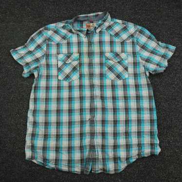 Vintage Ruff Hewn Shirt Adult Large Blue & Gray P… - image 1
