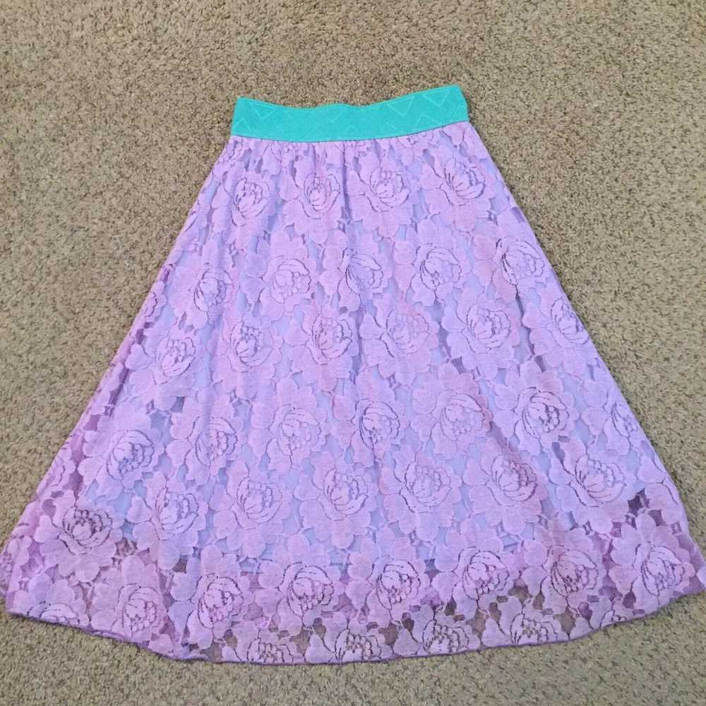 Vintage LuLaRoe Skirt XXS Midi Purple Floral Lace… - image 1