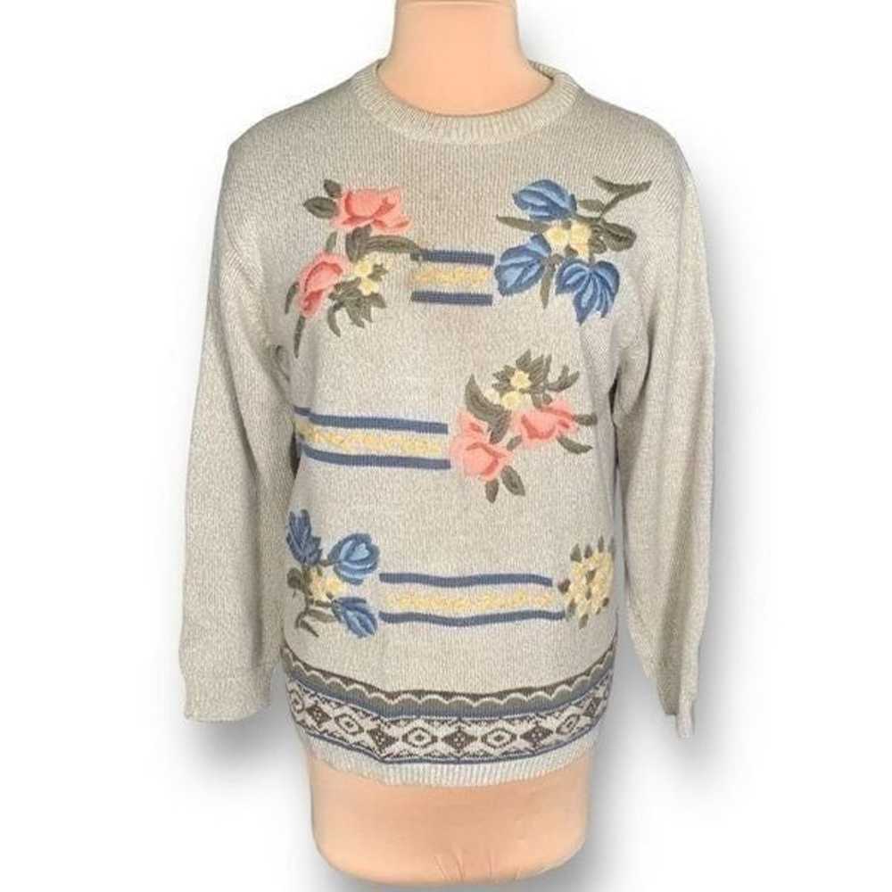 Vintage Alfred Dunner Sweater Tan Pastel Floral E… - image 11