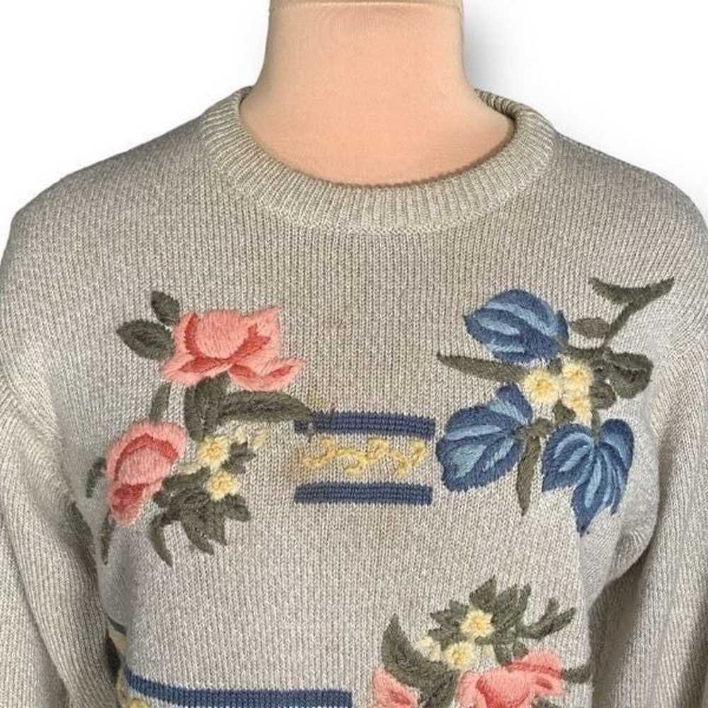 Vintage Alfred Dunner Sweater Tan Pastel Floral E… - image 2