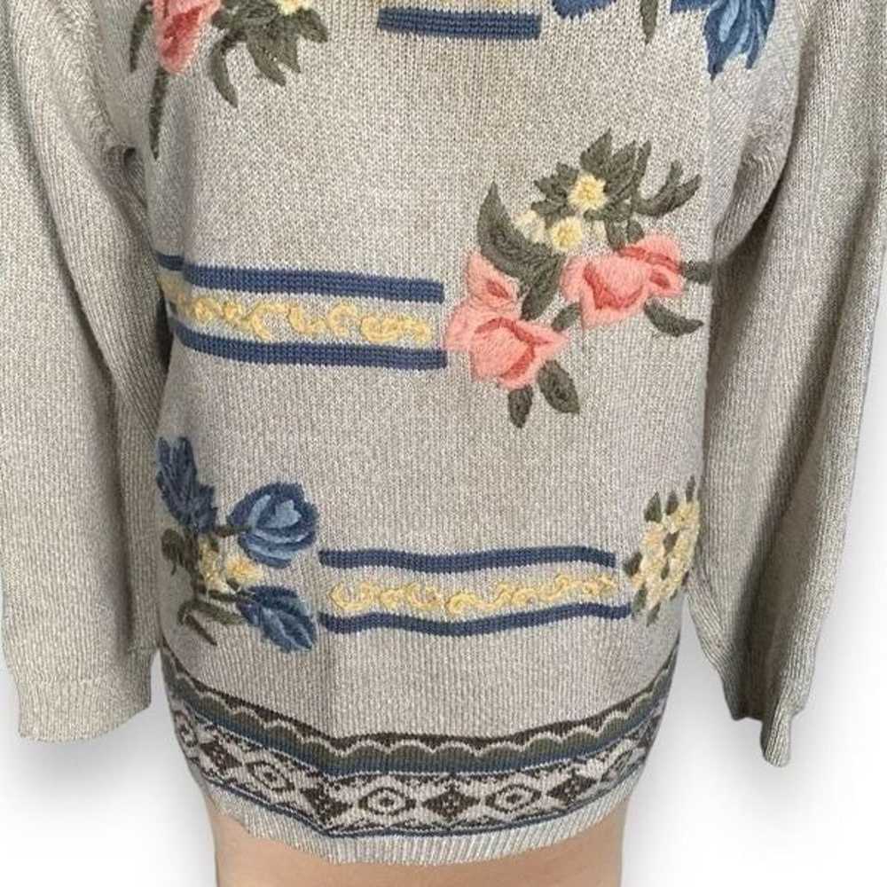Vintage Alfred Dunner Sweater Tan Pastel Floral E… - image 3