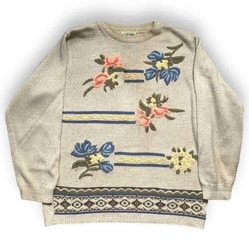 Vintage Alfred Dunner Sweater Tan Pastel Floral E… - image 9