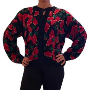 Picone Sport Christmas Sweater Poinsettia Knit Wo… - image 1