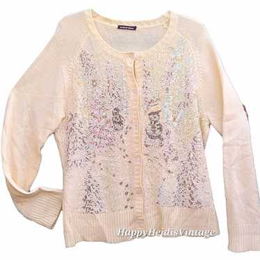 Vintage 80s Michael Simon Cream Pink Beaded Merma… - image 1