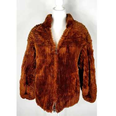 Vintage Brown Faux Fur Zipper Front Puff Sleeve J… - image 1