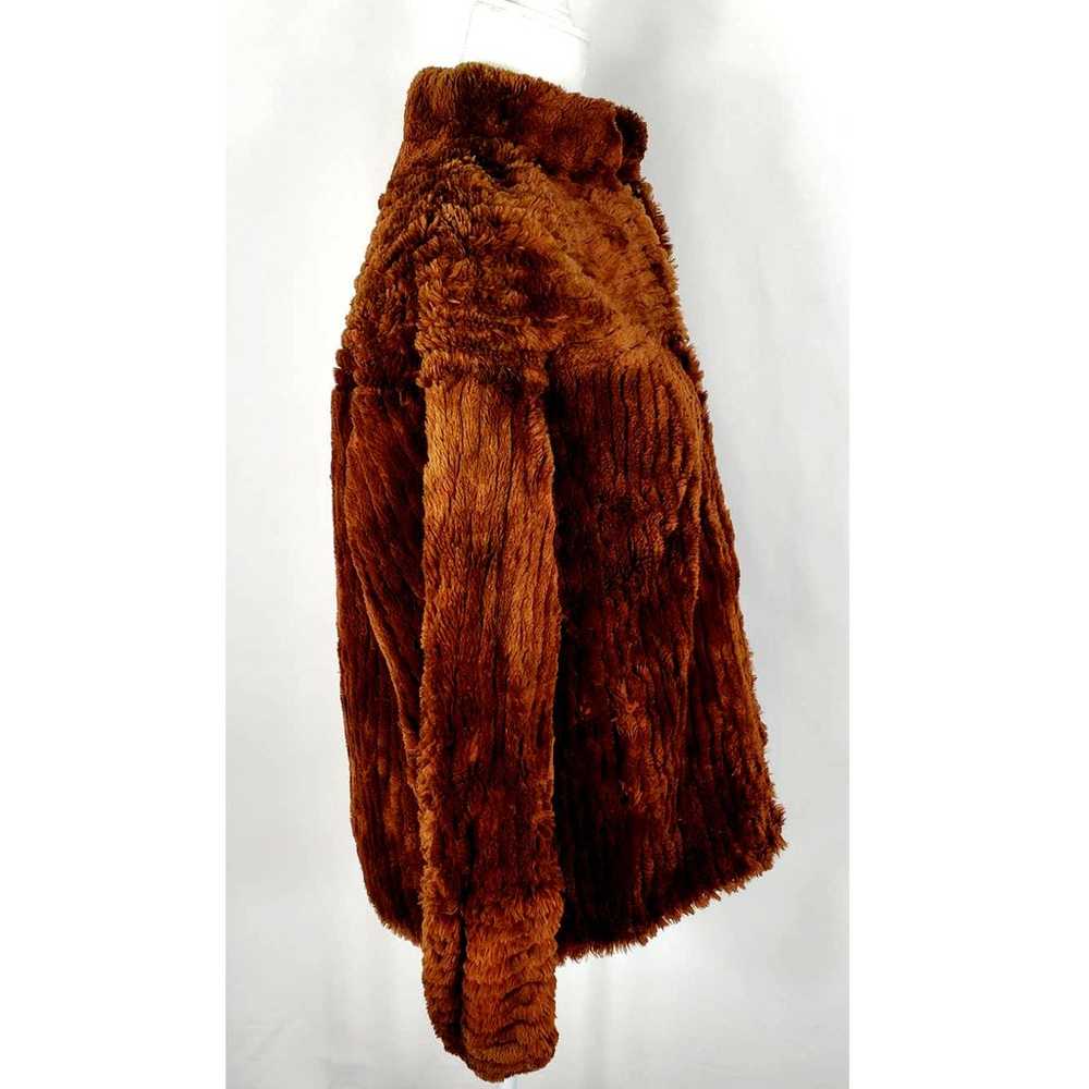 Vintage Brown Faux Fur Zipper Front Puff Sleeve J… - image 2