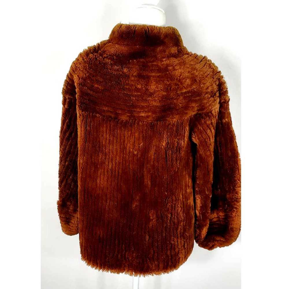 Vintage Brown Faux Fur Zipper Front Puff Sleeve J… - image 3