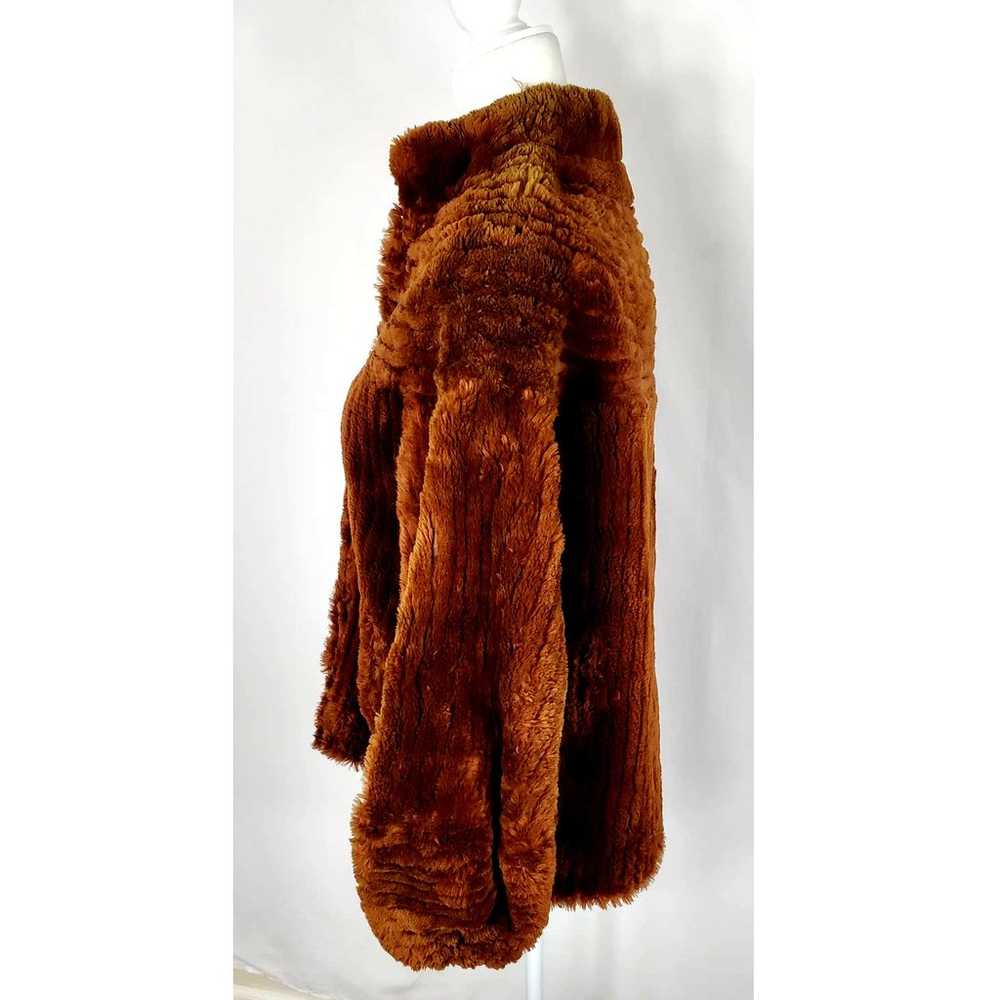 Vintage Brown Faux Fur Zipper Front Puff Sleeve J… - image 4