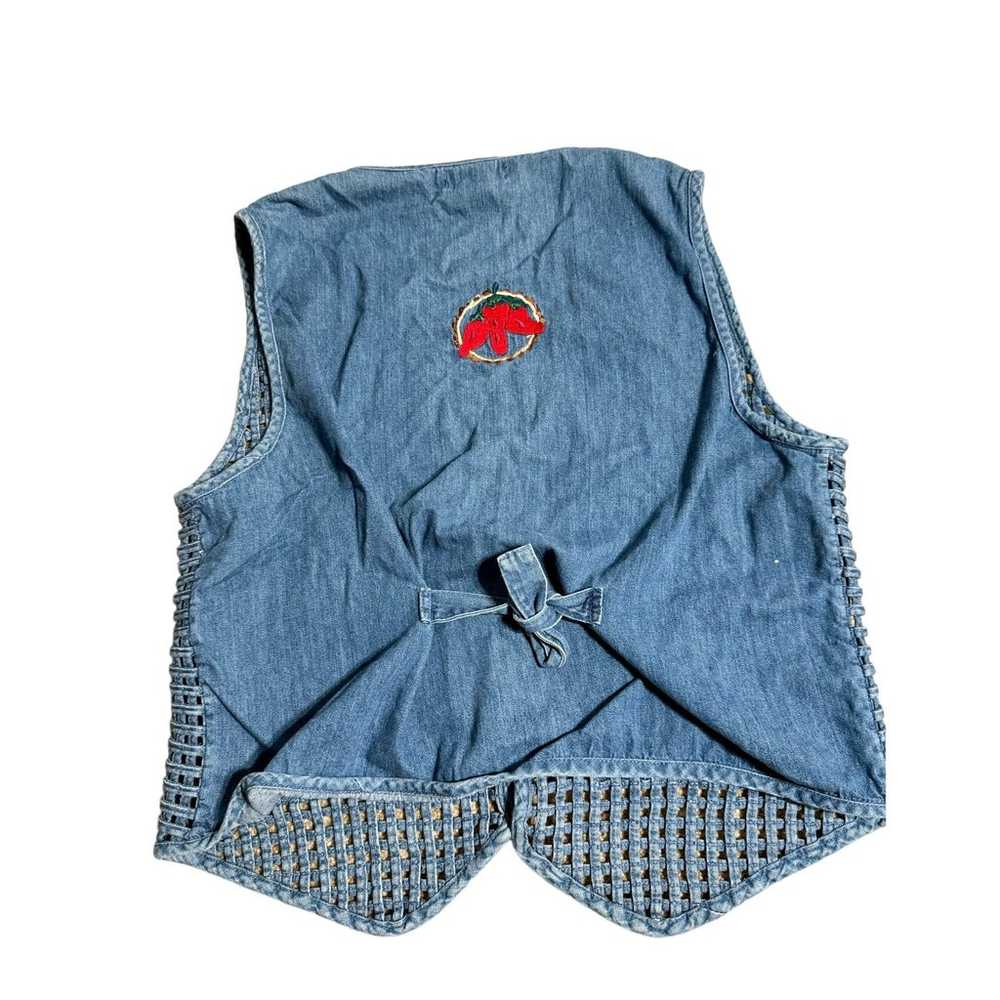 Vintage Denim Western Cowboy Embroidered Vest Lar… - image 2
