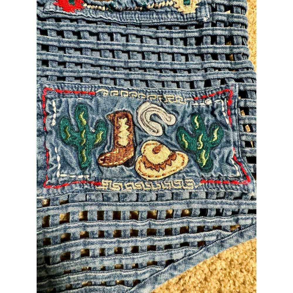 Vintage Denim Western Cowboy Embroidered Vest Lar… - image 3