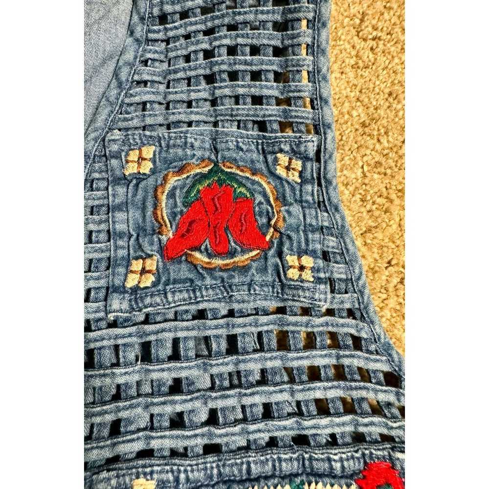 Vintage Denim Western Cowboy Embroidered Vest Lar… - image 5