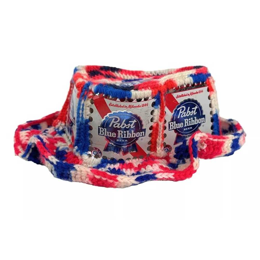 Vintage Pabst Blue Ribbon Crocheted Beer Can Hat-… - image 4