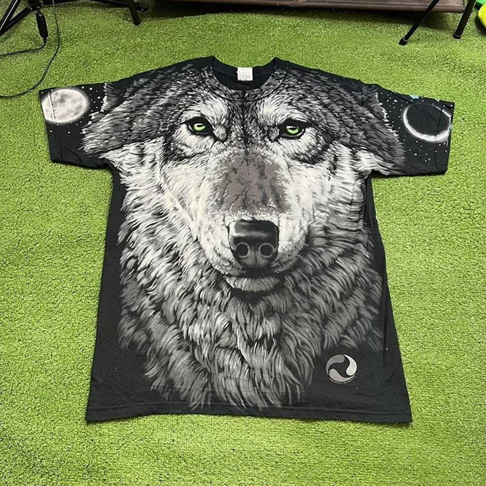 vintage liquid blue wolf all over print nature an… - image 1