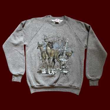 Vintage 90s Crewneck Sweatshirt Nature Print LARG… - image 1
