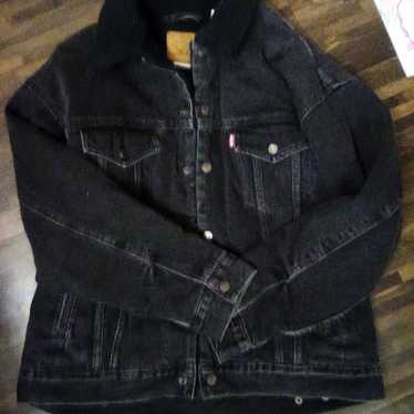 Vintage faded wash Levi's black denim jacket with… - image 1
