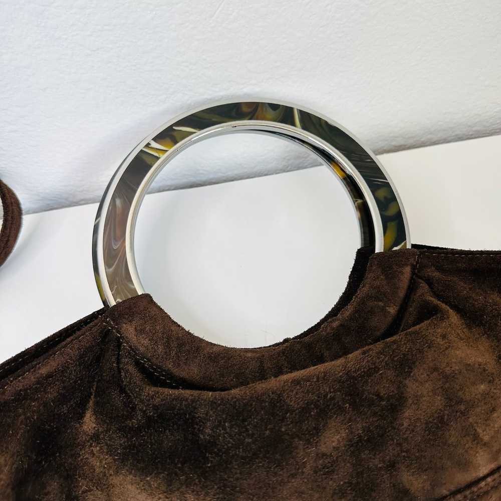 Almala Brown Suede Acrylic Circle Handle Hobo Bag… - image 3