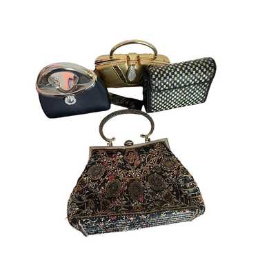 Lot of 4 Vintage Inspired Handbags Black Gold Silv