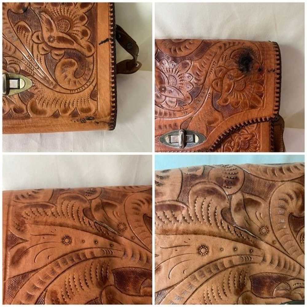 Vintage Western Tooled Leather Shoulder Bag Purse… - image 3