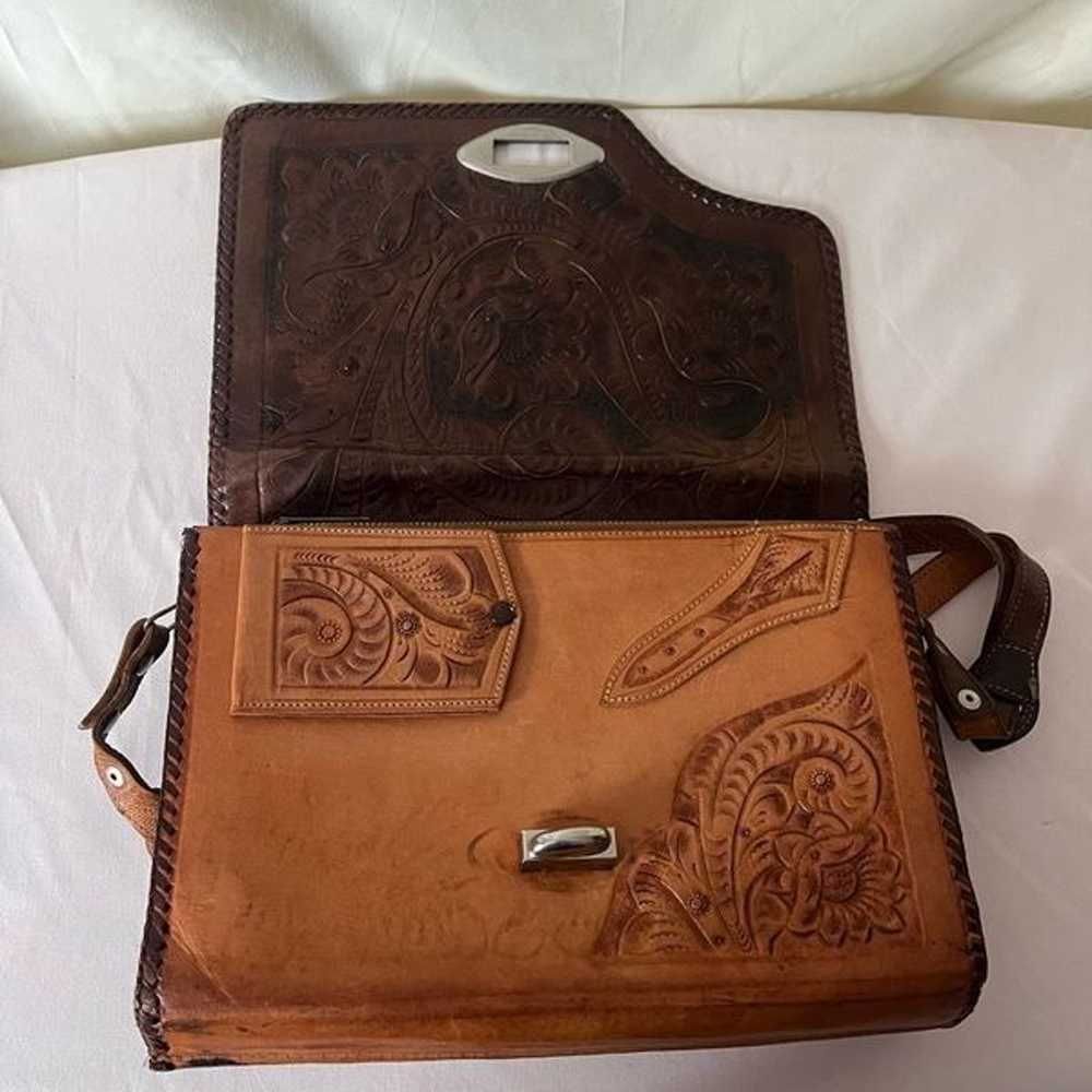 Vintage Western Tooled Leather Shoulder Bag Purse… - image 4