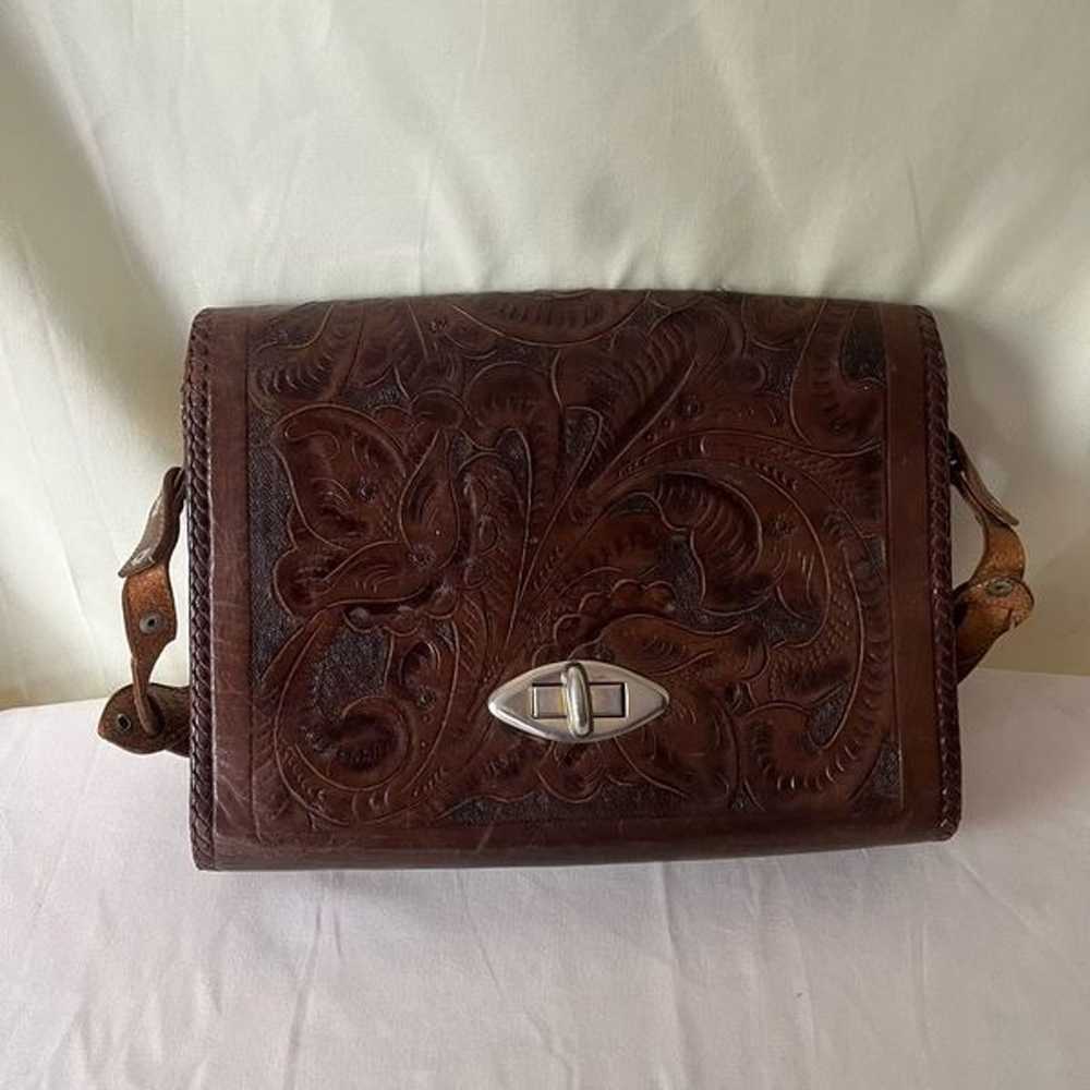 Vintage Western Tooled Leather Shoulder Bag Purse… - image 6