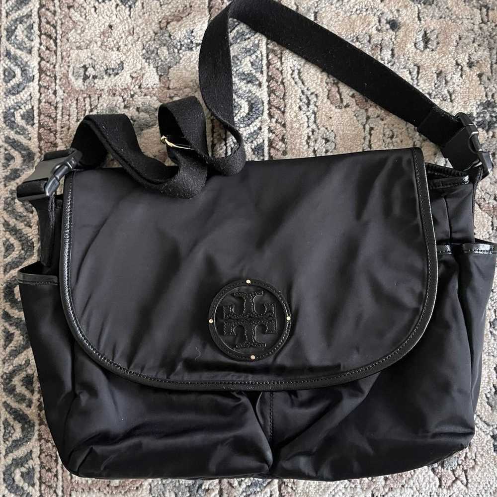 Tory Burch black diaper bag / travel tote purse h… - image 1