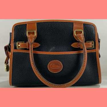 Dooney And Bourke Black  Leather Satchel With Eng… - image 1