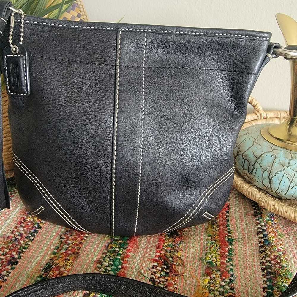 Coach vintage style black crossbody bag w tassel … - image 3