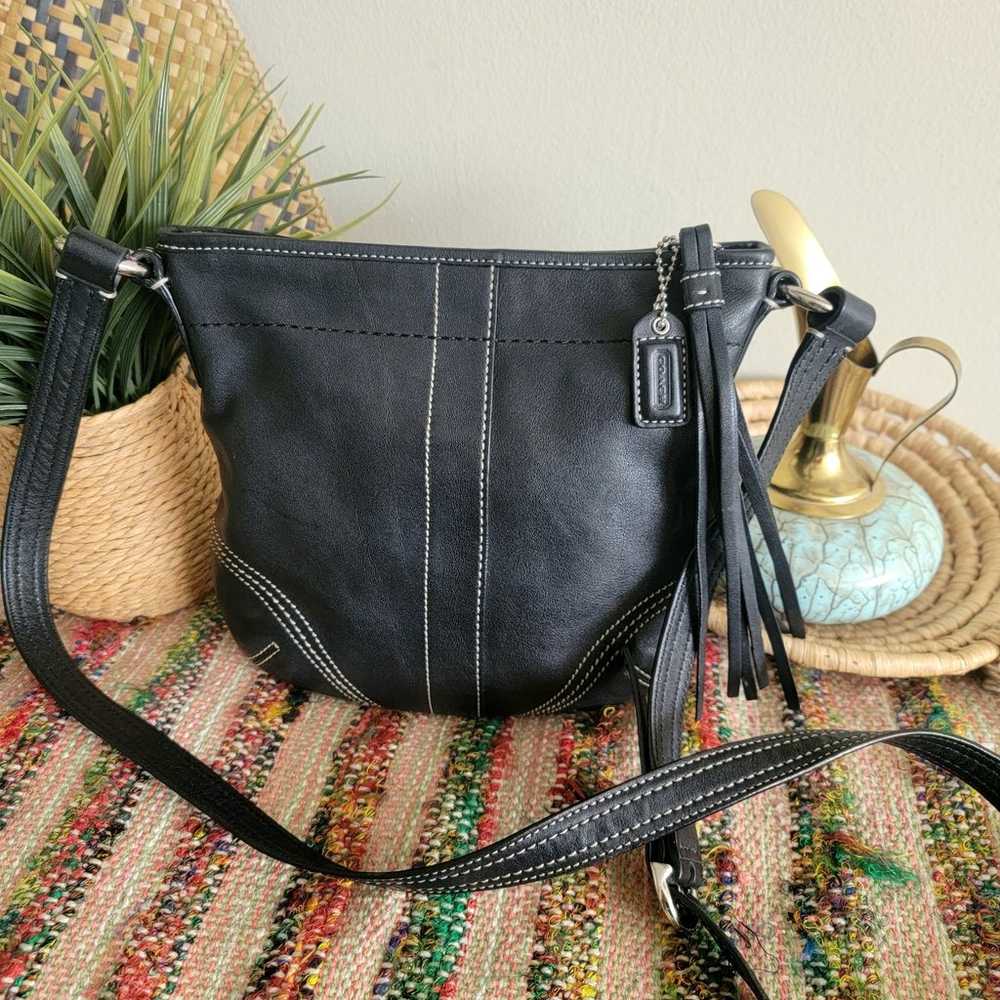 Coach vintage style black crossbody bag w tassel … - image 7