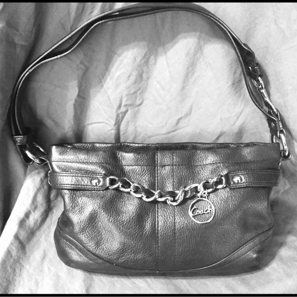 COACH Black Leather E w/ Chain Duffle handbag - image 1