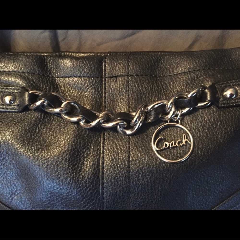 COACH Black Leather E w/ Chain Duffle handbag - image 2