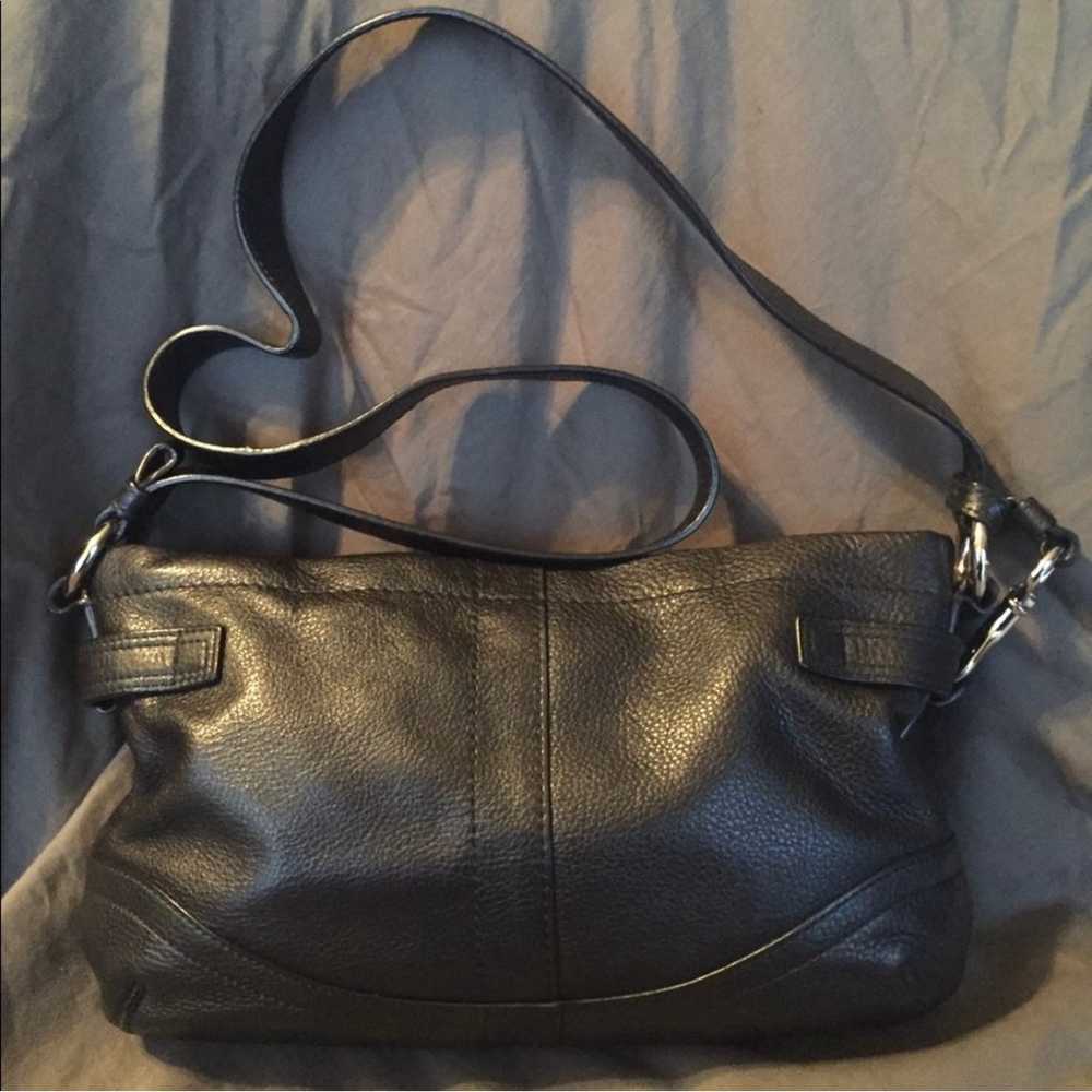 COACH Black Leather E w/ Chain Duffle handbag - image 6