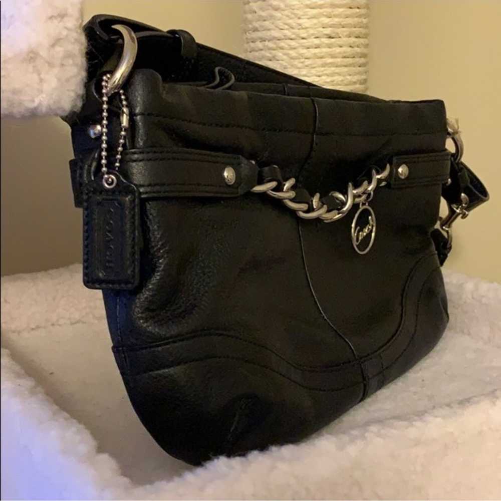 COACH Black Leather E w/ Chain Duffle handbag - image 8